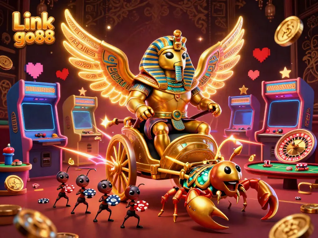 Experience the excitement of Link go88 with a vibrant 3D casino scene filled with gaming action and colorful characters.