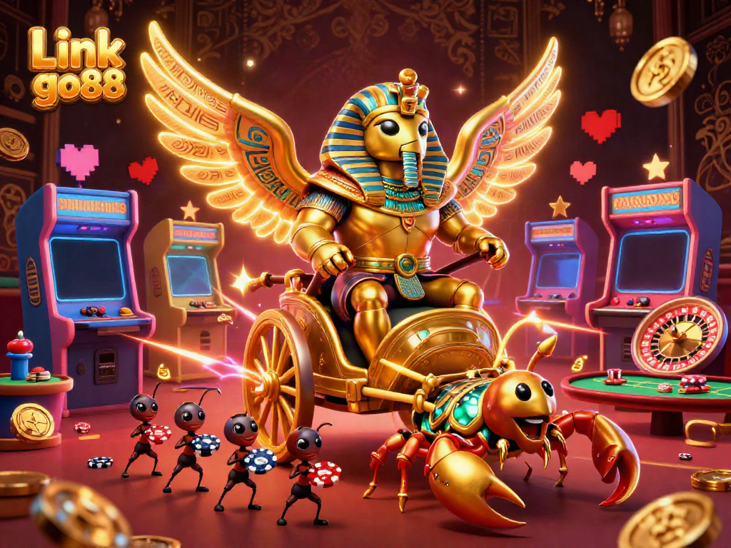 Experience the excitement of Link go88 with a vibrant 3D casino scene filled with gaming action and colorful characters.