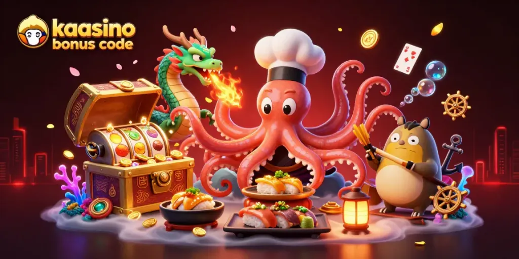 Engage with the kaasino bonus code scene showcasing slot reels, vibrant characters, and dynamic casino elements.