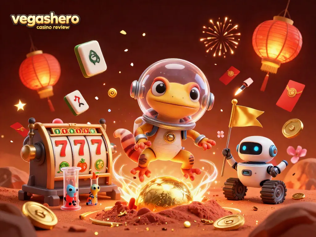 Join the adventure in this vegashero casino review illustration featuring vibrant casino elements and characters.