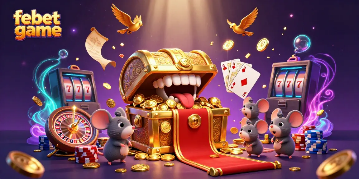 Experience the thrill of febet game with vibrant 3D casino illustrations featuring treasures, coins, and gaming elements.